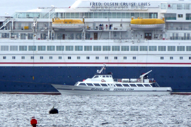 Fred Olsen Cruise liner "Black Watch" Galway Bay 06/09/2019 with tender Island Ferries "Glor Na Farraige"
